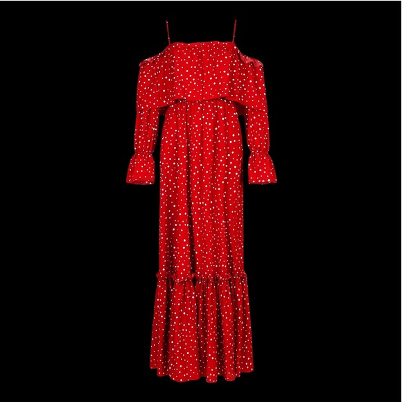Boohoo Polka Dot Cold Shoulder Ruffle Maxi Dress🖤 - Picture 3 of 11